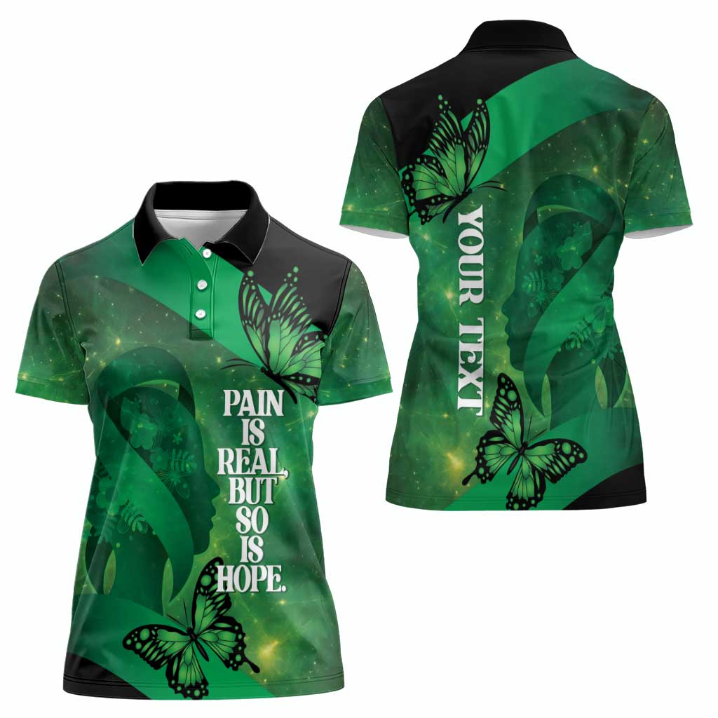 Personalised World Mental Health Awareness Month Women Polo Shirt Warriors Brave Strong Galaxy Vibes