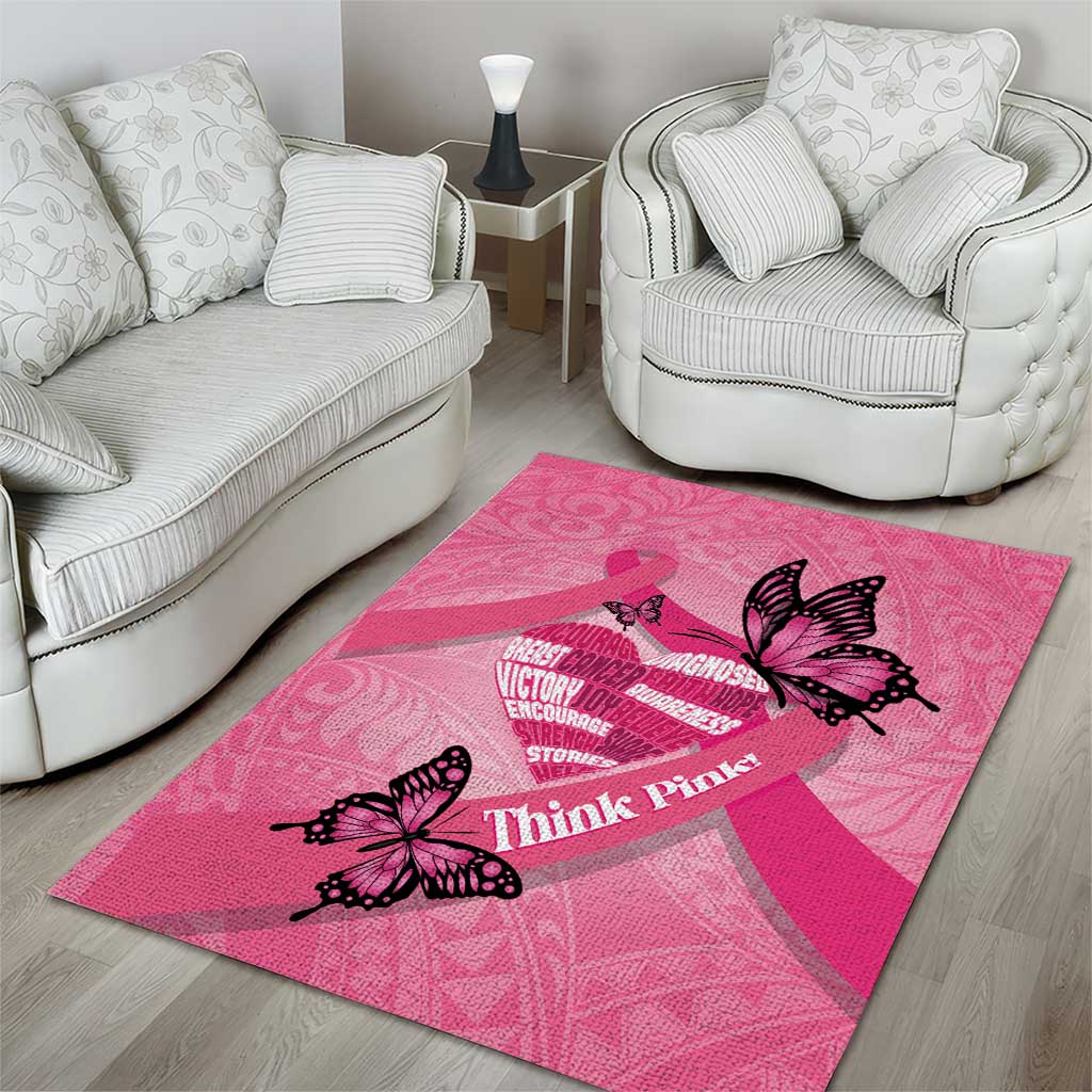 Polynesia Breast Cancer Awareness Month Area Rug Pink Ribbon Mix Butterflies