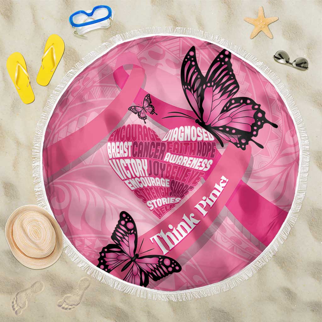 Polynesia Breast Cancer Awareness Month Beach Blanket Pink Ribbon Mix Butterflies LT14 One Size 150cm Pink - Polynesian Pride