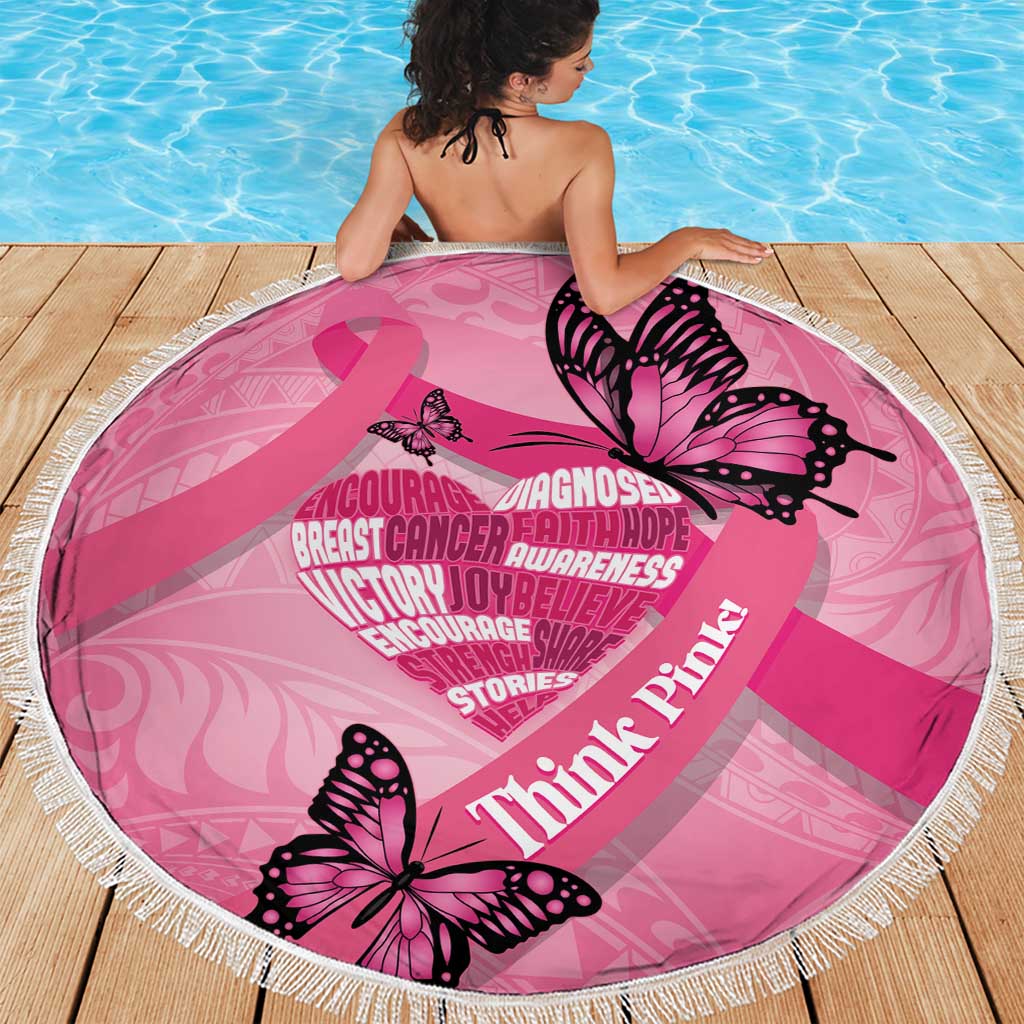 Polynesia Breast Cancer Awareness Month Beach Blanket Pink Ribbon Mix Butterflies LT14 - Polynesian Pride