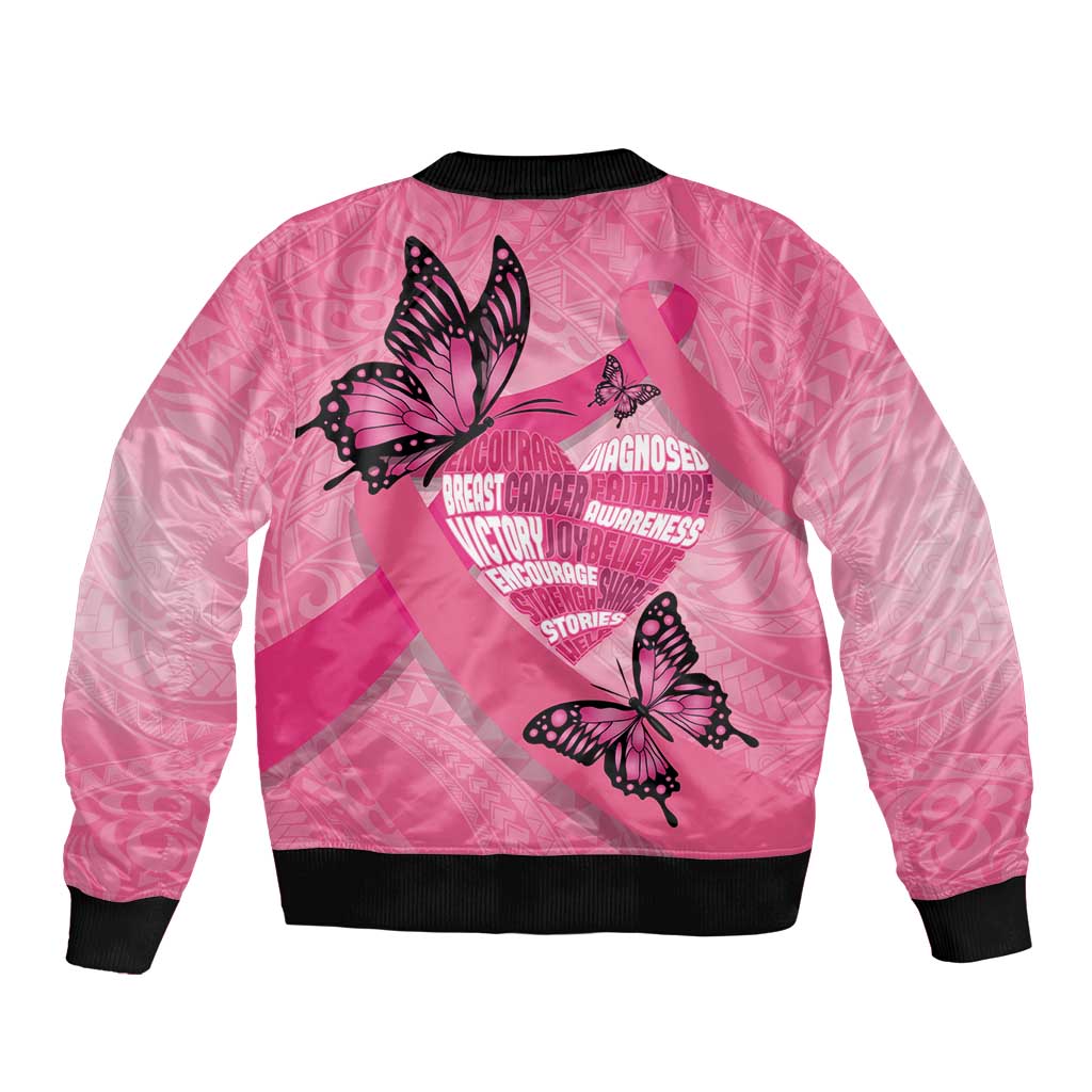 Polynesia Breast Cancer Awareness Month Bomber Jacket Pink Ribbon Mix Butterflies