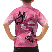 Polynesia Breast Cancer Awareness Month Family Matching Long Sleeve Bodycon Dress and Hawaiian Shirt Pink Ribbon Mix Butterflies