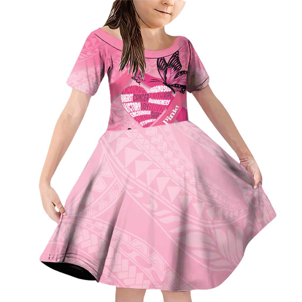 Polynesia Breast Cancer Awareness Month Family Matching Off Shoulder Short Dress and Hawaiian Shirt Pink Ribbon Mix Butterflies