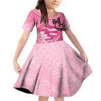 Polynesia Breast Cancer Awareness Month Family Matching Off Shoulder Short Dress and Hawaiian Shirt Pink Ribbon Mix Butterflies