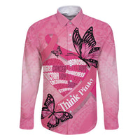 Polynesia Breast Cancer Awareness Month Family Matching Off Shoulder Short Dress and Hawaiian Shirt Pink Ribbon Mix Butterflies