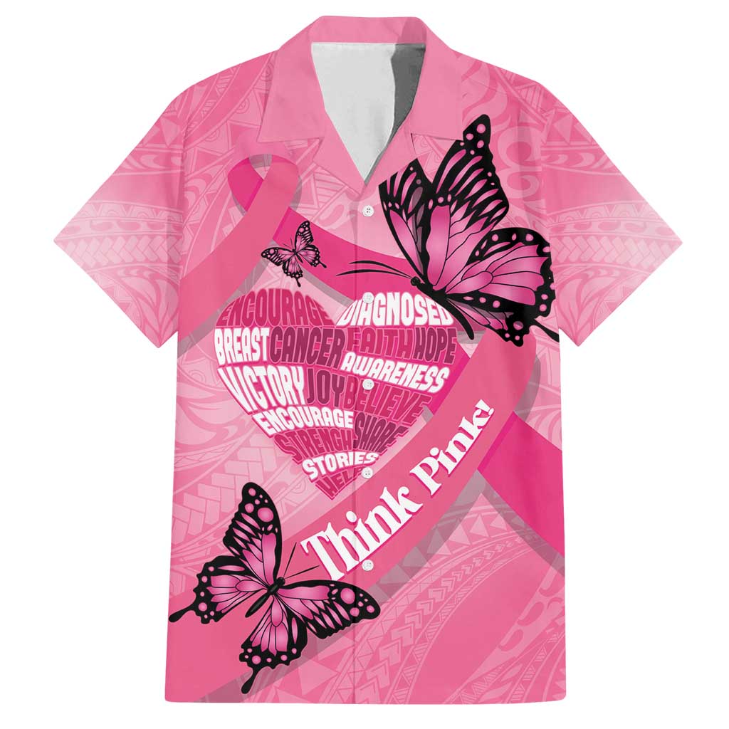 Polynesia Breast Cancer Awareness Month Family Matching Summer Maxi Dress and Hawaiian Shirt Pink Ribbon Mix Butterflies