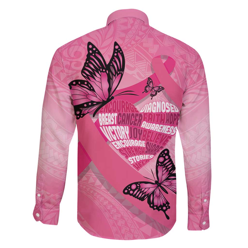 Polynesia Breast Cancer Awareness Month Family Matching Summer Maxi Dress and Hawaiian Shirt Pink Ribbon Mix Butterflies