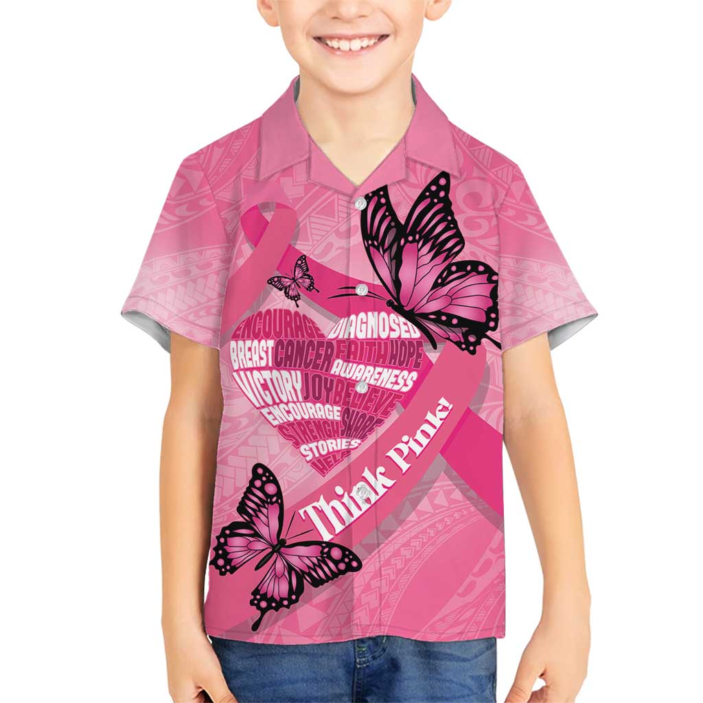 Polynesia Breast Cancer Awareness Month Family Matching Summer Maxi Dress and Hawaiian Shirt Pink Ribbon Mix Butterflies