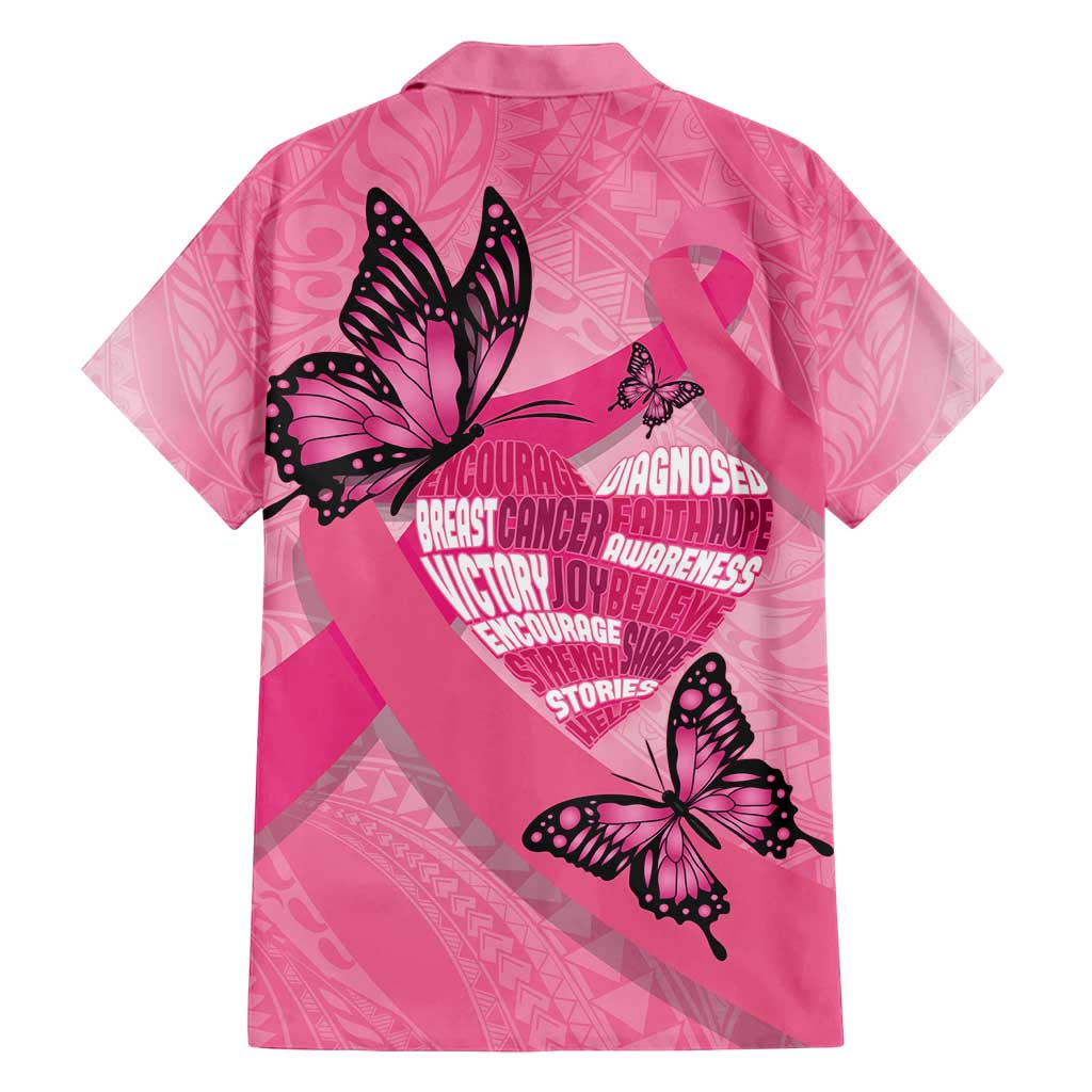 Polynesia Breast Cancer Awareness Month Family Matching Tank Maxi Dress and Hawaiian Shirt Pink Ribbon Mix Butterflies