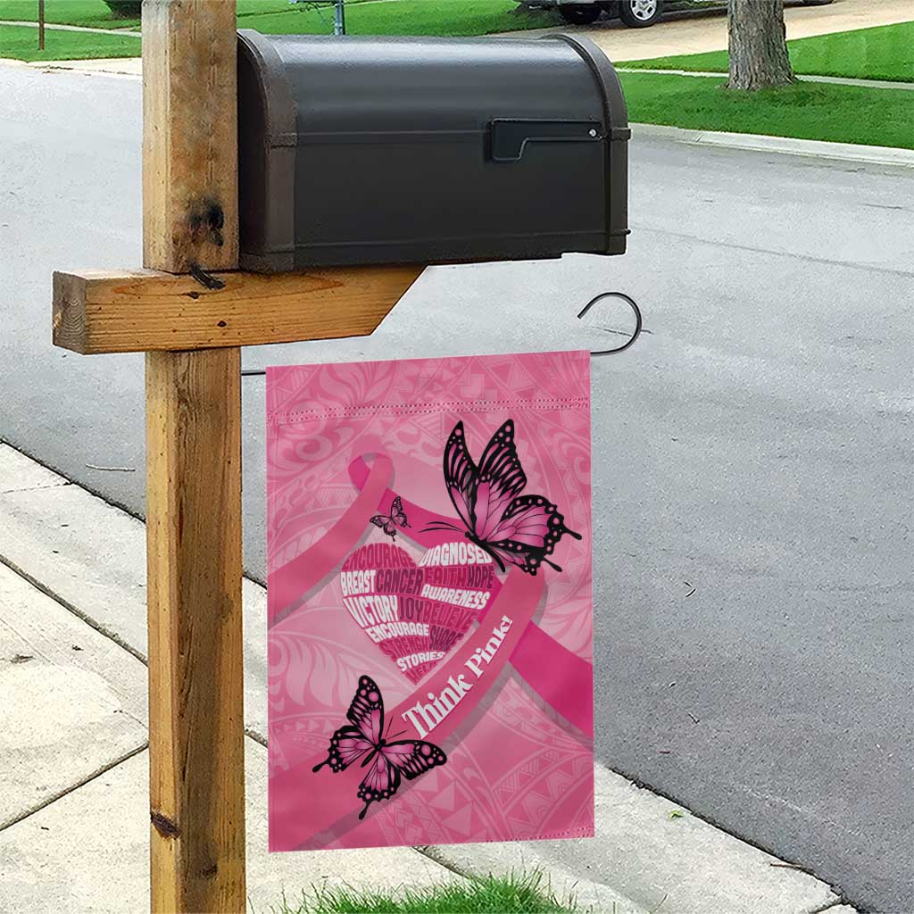 Polynesia Breast Cancer Awareness Month Garden Flag Pink Ribbon Mix Butterflies