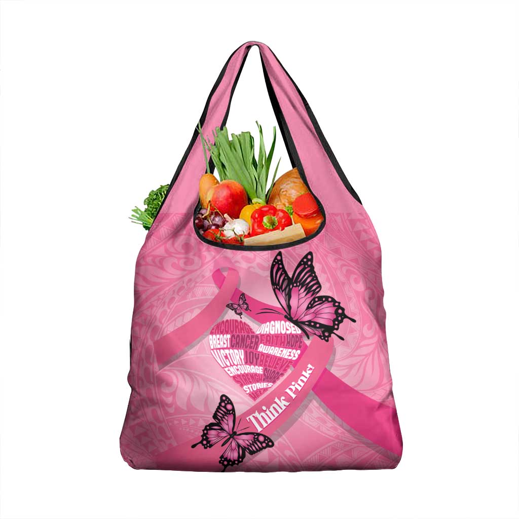 Polynesia Breast Cancer Awareness Month Grocery Bag Pink Ribbon Mix Butterflies