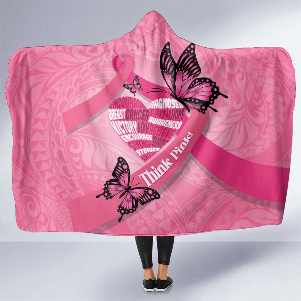 Polynesia Breast Cancer Awareness Month Hooded Blanket Pink Ribbon Mix Butterflies LT14 One Size Pink - Polynesian Pride