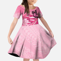 Polynesia Breast Cancer Awareness Month Kid Short Sleeve Dress Pink Ribbon Mix Butterflies