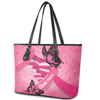 Polynesia Breast Cancer Awareness Month Leather Tote Bag Pink Ribbon Mix Butterflies