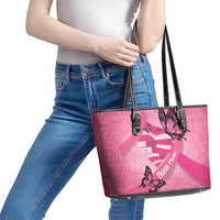 Polynesia Breast Cancer Awareness Month Leather Tote Bag Pink Ribbon Mix Butterflies