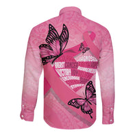 Polynesia Breast Cancer Awareness Month Long Sleeve Button Shirt Pink Ribbon Mix Butterflies