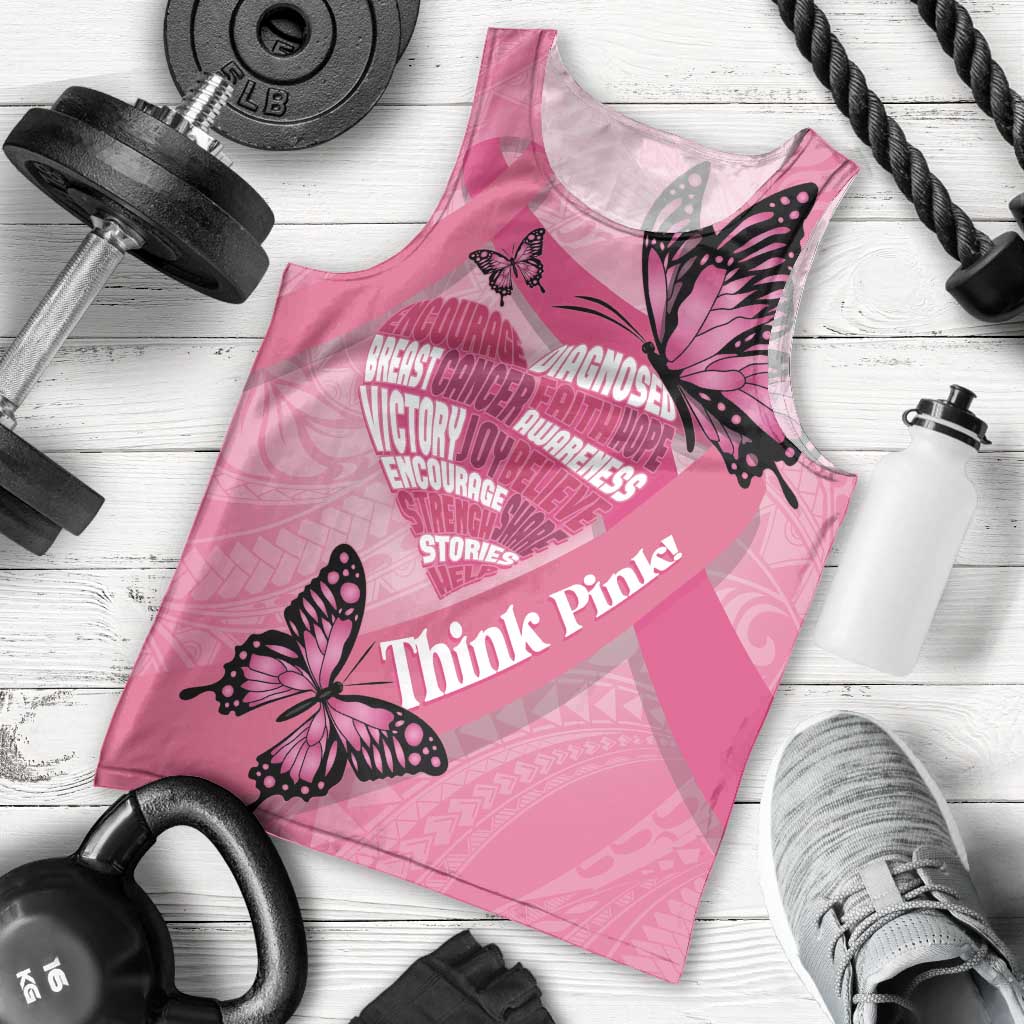 Polynesia Breast Cancer Awareness Month Men Tank Top Pink Ribbon Mix Butterflies LT14 - Polynesian Pride