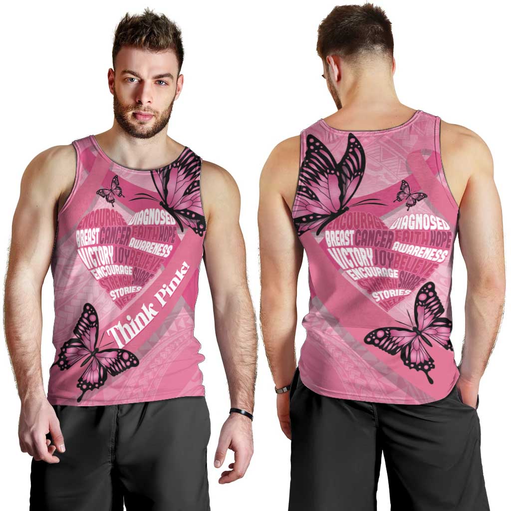 Polynesia Breast Cancer Awareness Month Men Tank Top Pink Ribbon Mix Butterflies LT14 - Polynesian Pride