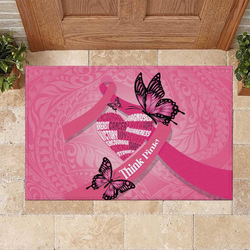 Polynesia Breast Cancer Awareness Month Rubber Doormat Pink Ribbon Mix Butterflies LT14 Pink - Polynesian Pride