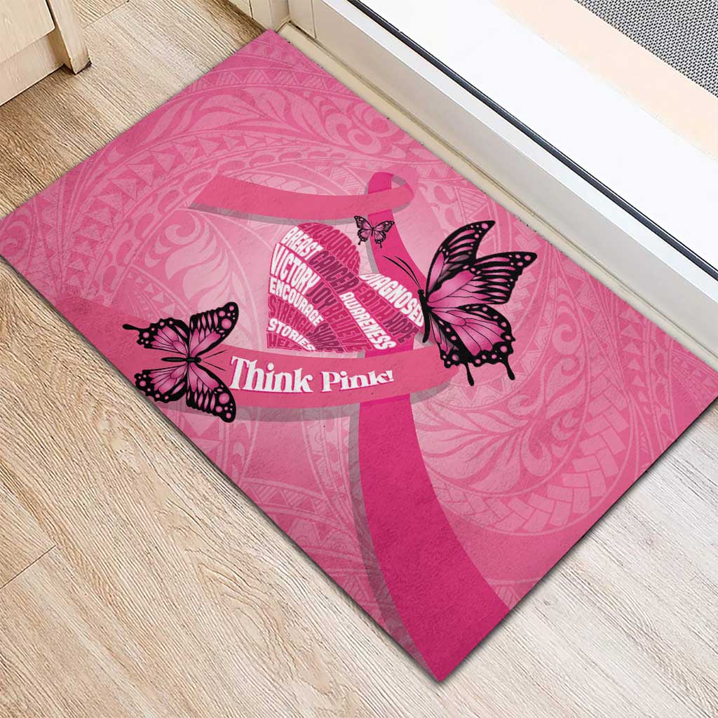 Polynesia Breast Cancer Awareness Month Rubber Doormat Pink Ribbon Mix Butterflies LT14 - Polynesian Pride