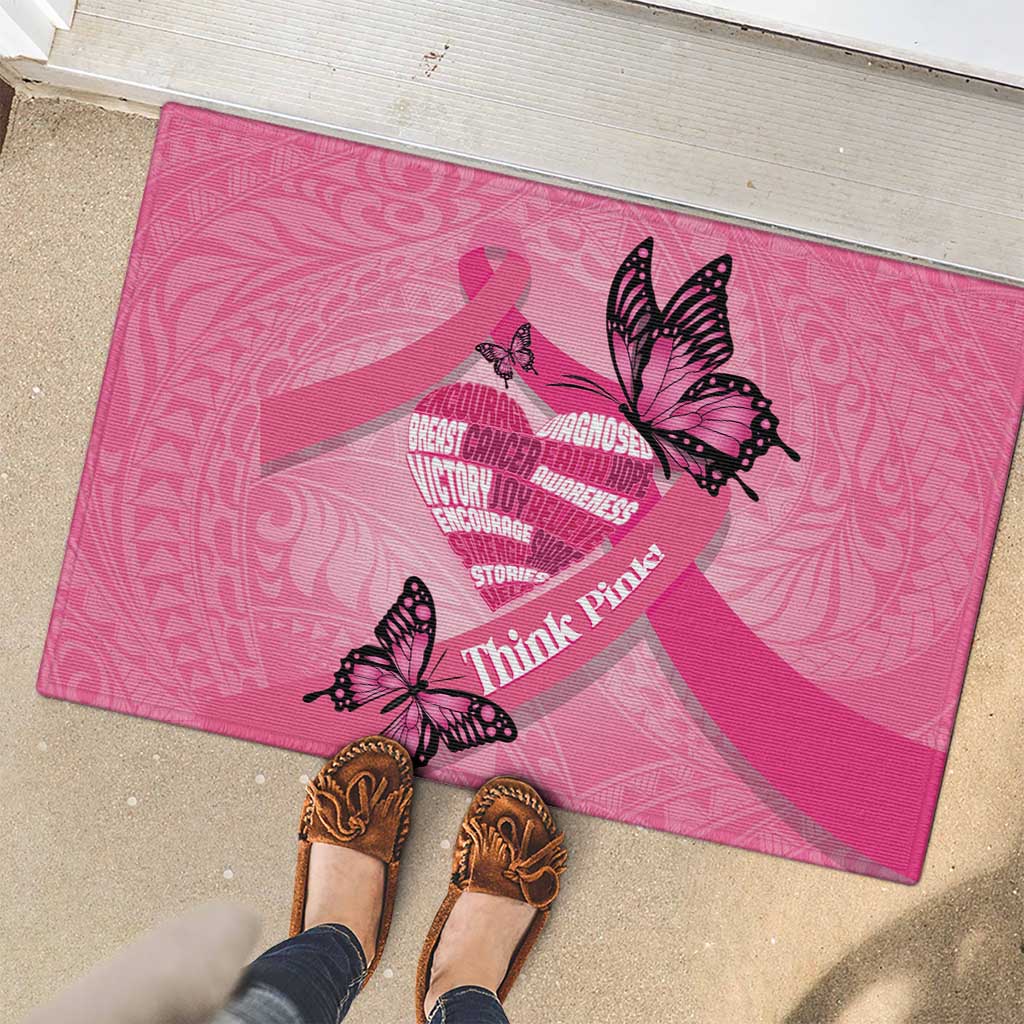 Polynesia Breast Cancer Awareness Month Rubber Doormat Pink Ribbon Mix Butterflies LT14 - Polynesian Pride