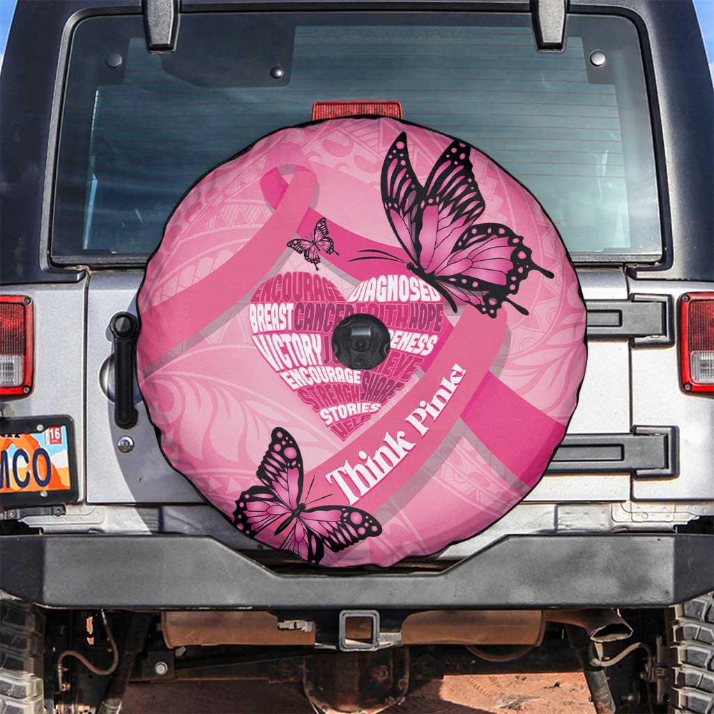 Polynesia Breast Cancer Awareness Month Spare Tire Cover Pink Ribbon Mix Butterflies