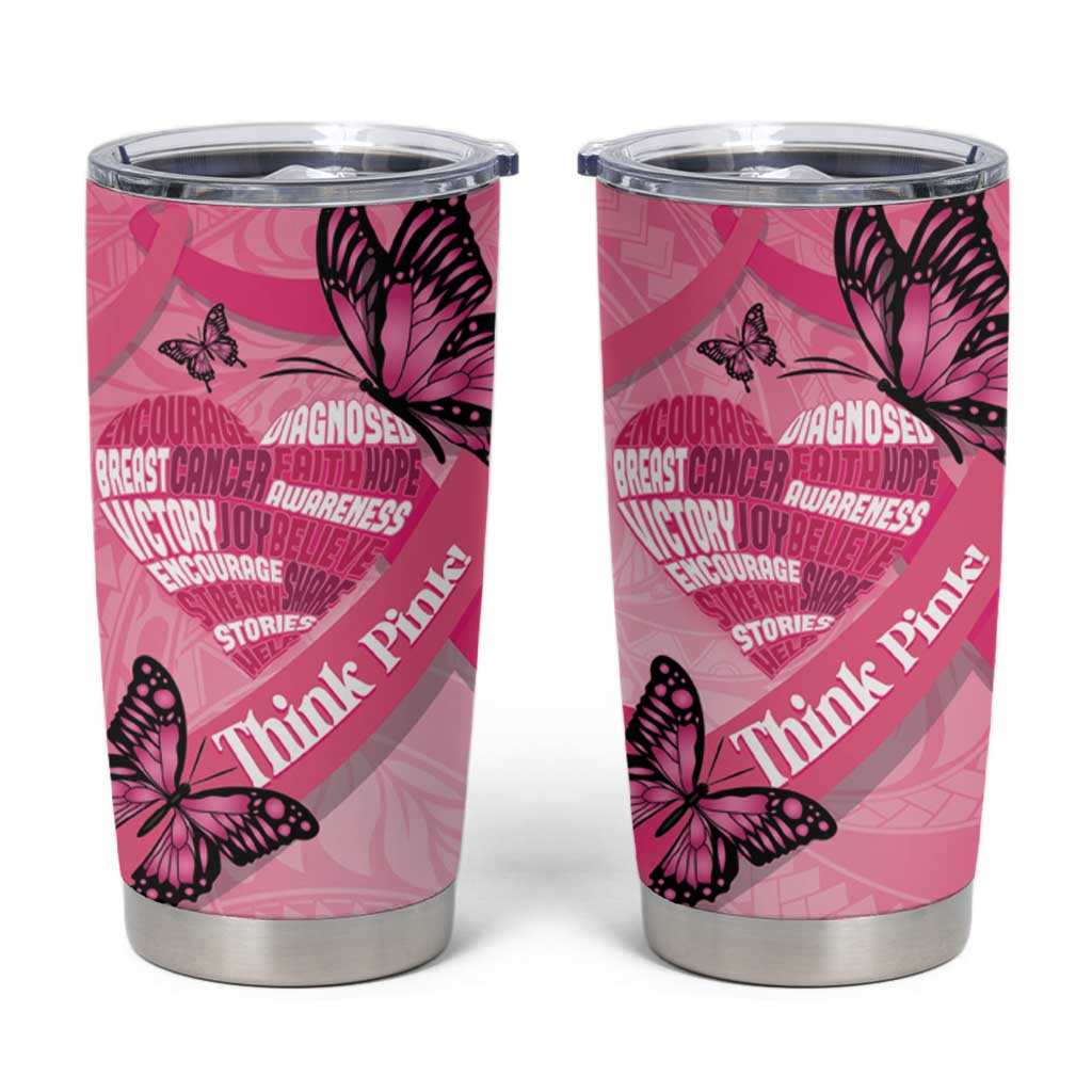 Polynesia Breast Cancer Awareness Month Tumbler Cup Pink Ribbon Mix Butterflies