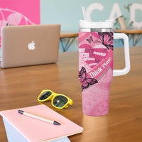 Polynesia Breast Cancer Awareness Month Tumbler With Handle Pink Ribbon Mix Butterflies