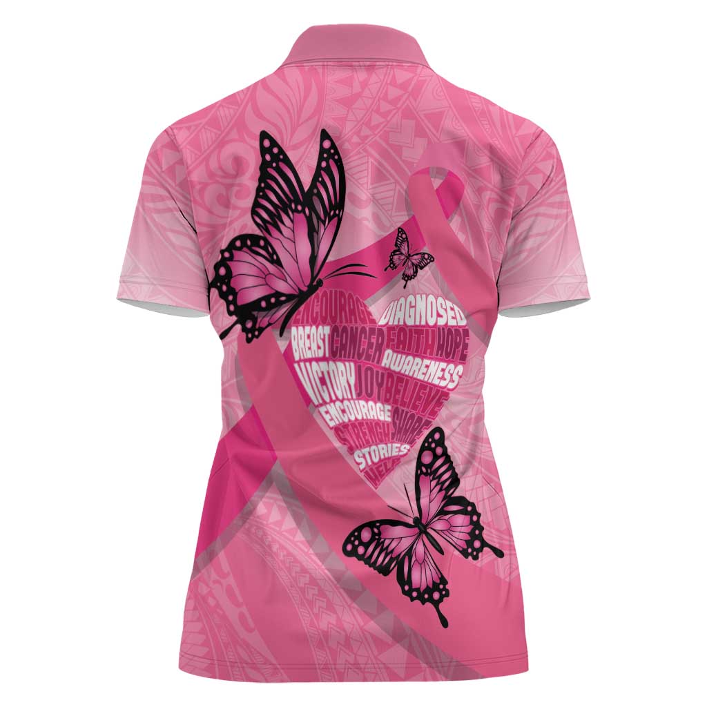 Polynesia Breast Cancer Awareness Month Women Polo Shirt Pink Ribbon Mix Butterflies