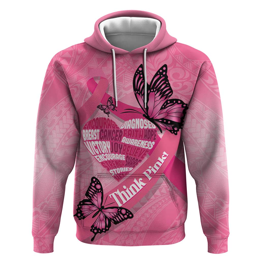 Polynesia Breast Cancer Awareness Month Zip Hoodie Pink Ribbon Mix Butterflies