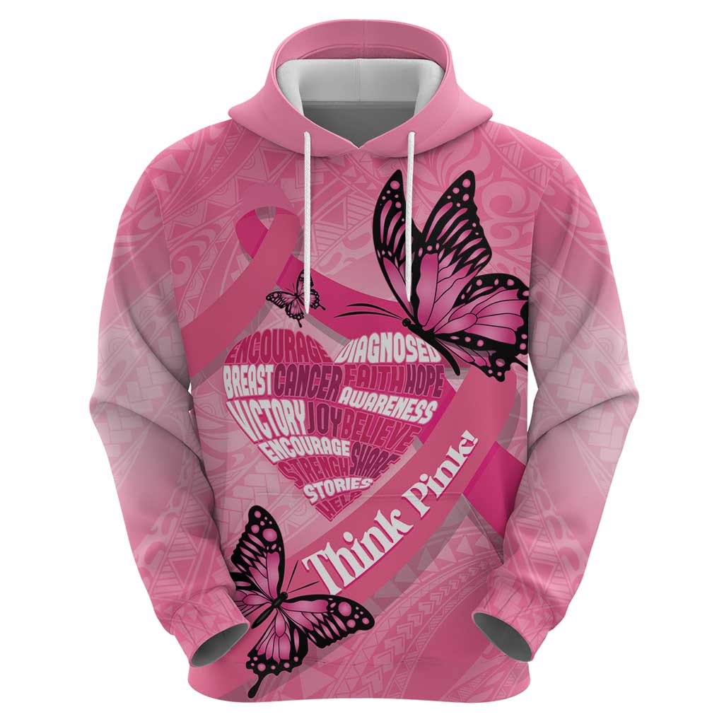Polynesia Breast Cancer Awareness Month Zip Hoodie Pink Ribbon Mix Butterflies