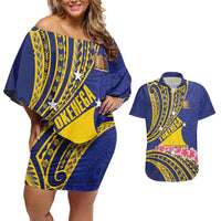 Personalised Tokelau Tokehega Day Couples Matching Off Shoulder Short Dress and Hawaiian Shirt Tokelauan Tatau Flag Color - Polynesian Pride