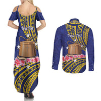 Personalised Tokelau Tokehega Day Couples Matching Summer Maxi Dress and Long Sleeve Button Shirt Tokelauan Tatau Flag Color - Polynesian Pride
