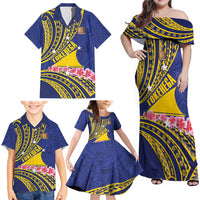 Personalised Tokelau Tokehega Day Family Matching Off Shoulder Maxi Dress and Hawaiian Shirt Tokelauan Tatau Flag Color - Polynesian Pride