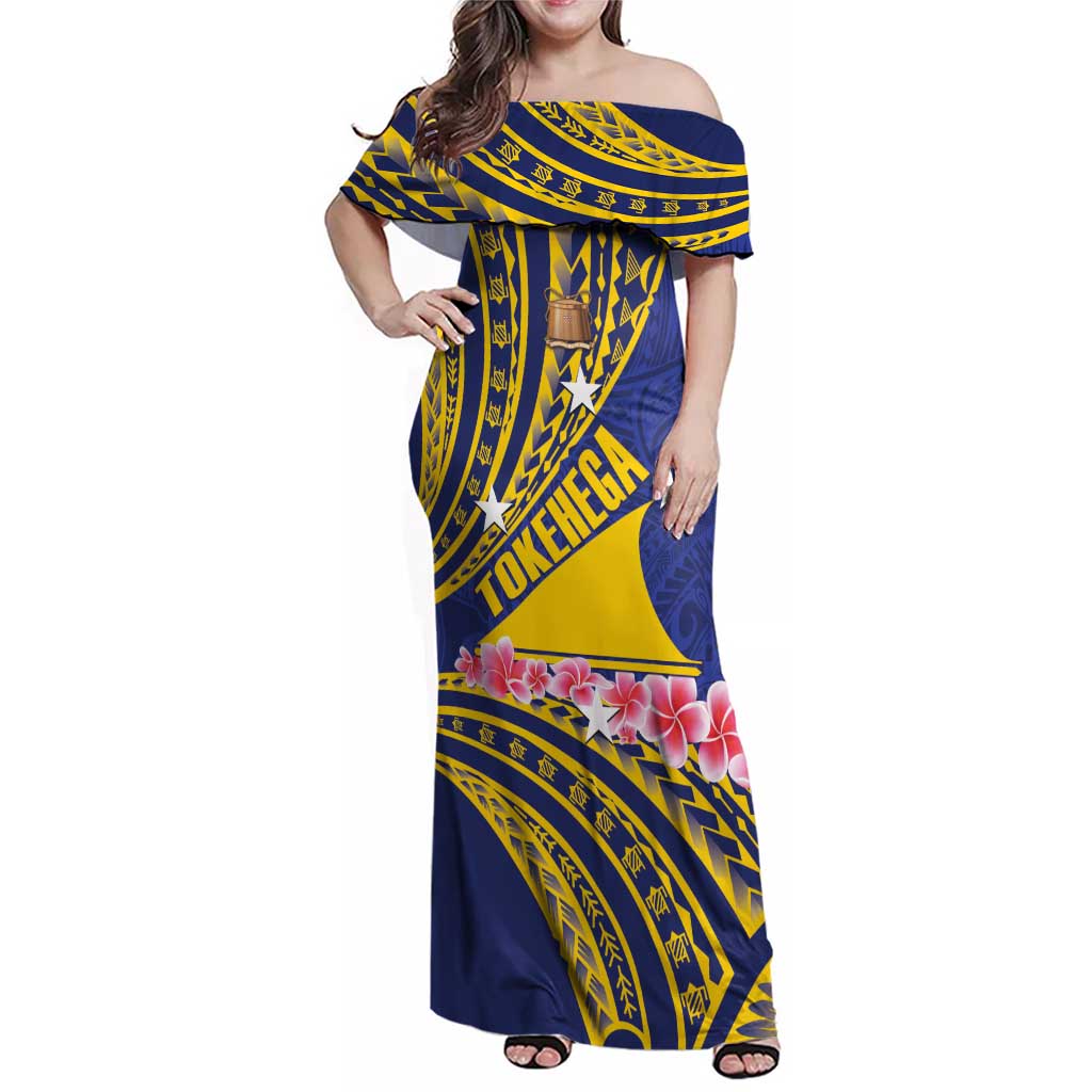 Personalised Tokelau Tokehega Day Family Matching Off Shoulder Maxi Dress and Hawaiian Shirt Tokelauan Tatau Flag Color - Polynesian Pride