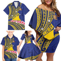 Personalised Tokelau Tokehega Day Family Matching Off Shoulder Short Dress and Hawaiian Shirt Tokelauan Tatau Flag Color - Polynesian Pride