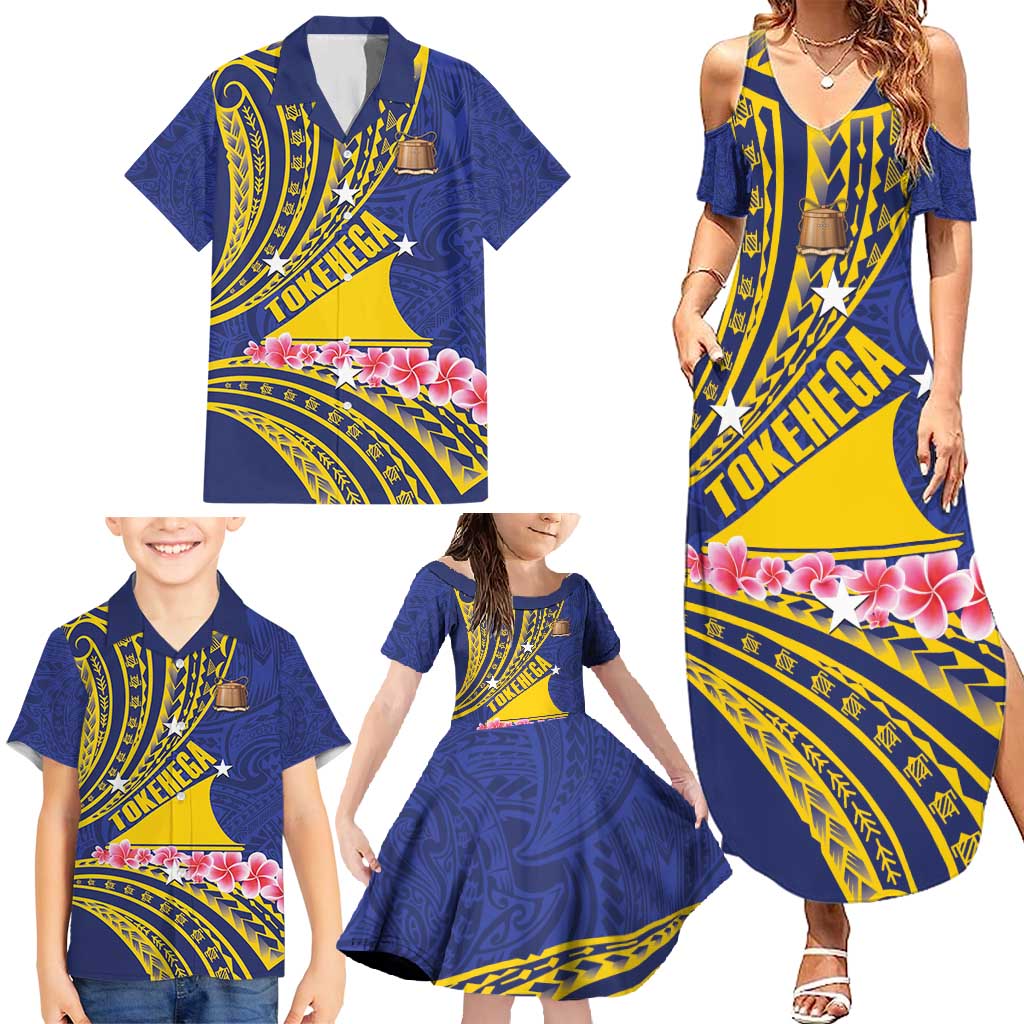 Personalised Tokelau Tokehega Day Family Matching Summer Maxi Dress and Hawaiian Shirt Tokelauan Tatau Flag Color - Polynesian Pride