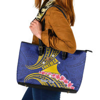 Personalised Tokelau Tokehega Day Leather Tote Bag Tokelauan Tatau Flag Color - Polynesian Pride