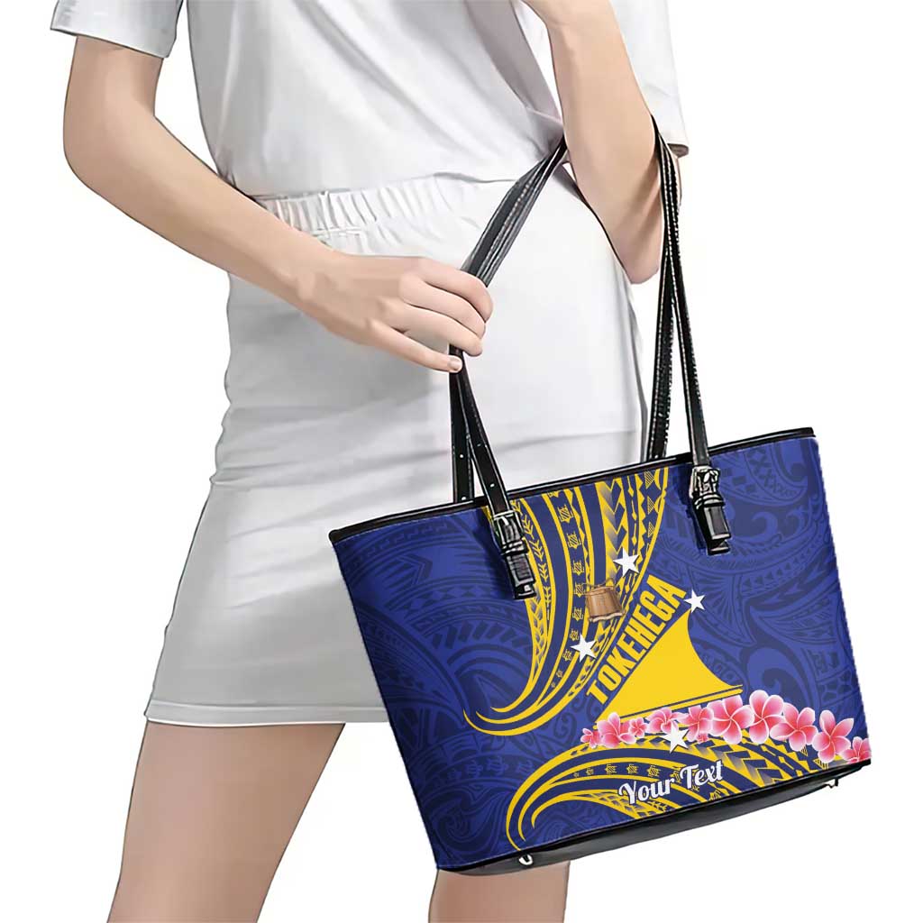 Personalised Tokelau Tokehega Day Leather Tote Bag Tokelauan Tatau Flag Color - Polynesian Pride