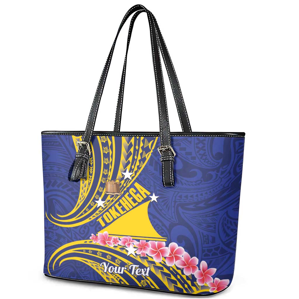 Personalised Tokelau Tokehega Day Leather Tote Bag Tokelauan Tatau Flag Color - Polynesian Pride