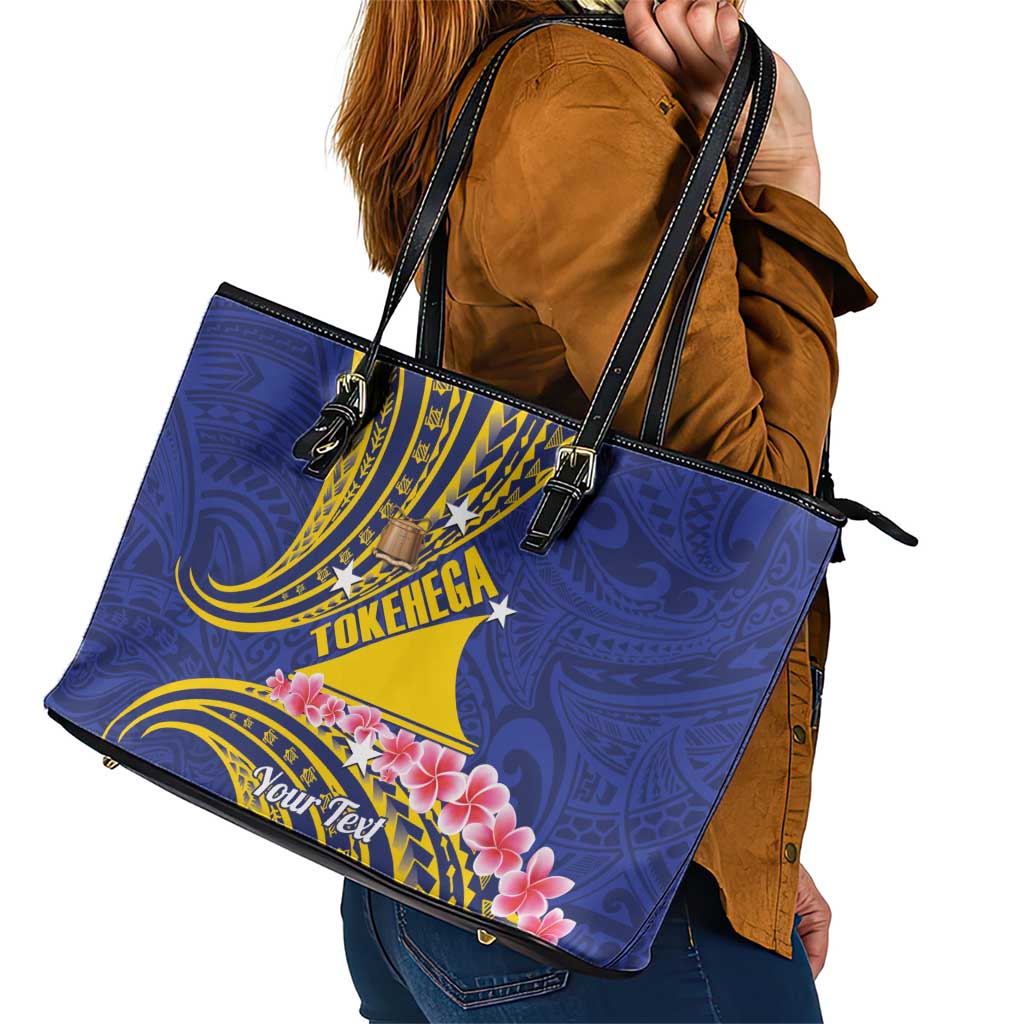 Personalised Tokelau Tokehega Day Leather Tote Bag Tokelauan Tatau Flag Color - Polynesian Pride