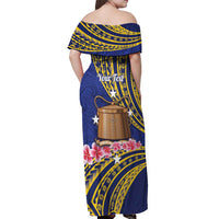 Personalised Tokelau Tokehega Day Off Shoulder Maxi Dress Tokelauan Tatau Flag Color - Polynesian Pride
