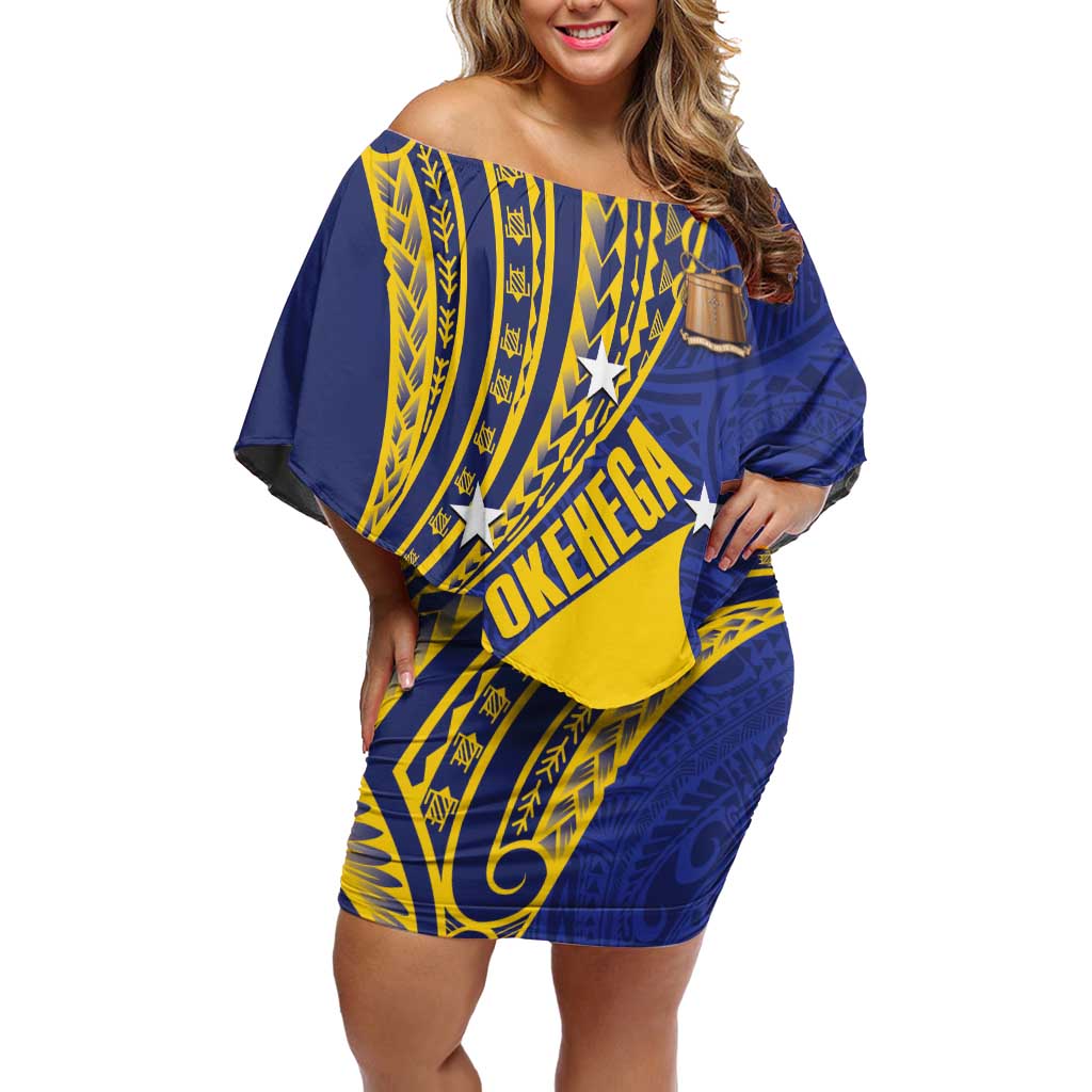 Personalised Tokelau Tokehega Day Off Shoulder Short Dress Tokelauan Tatau Flag Color - Polynesian Pride
