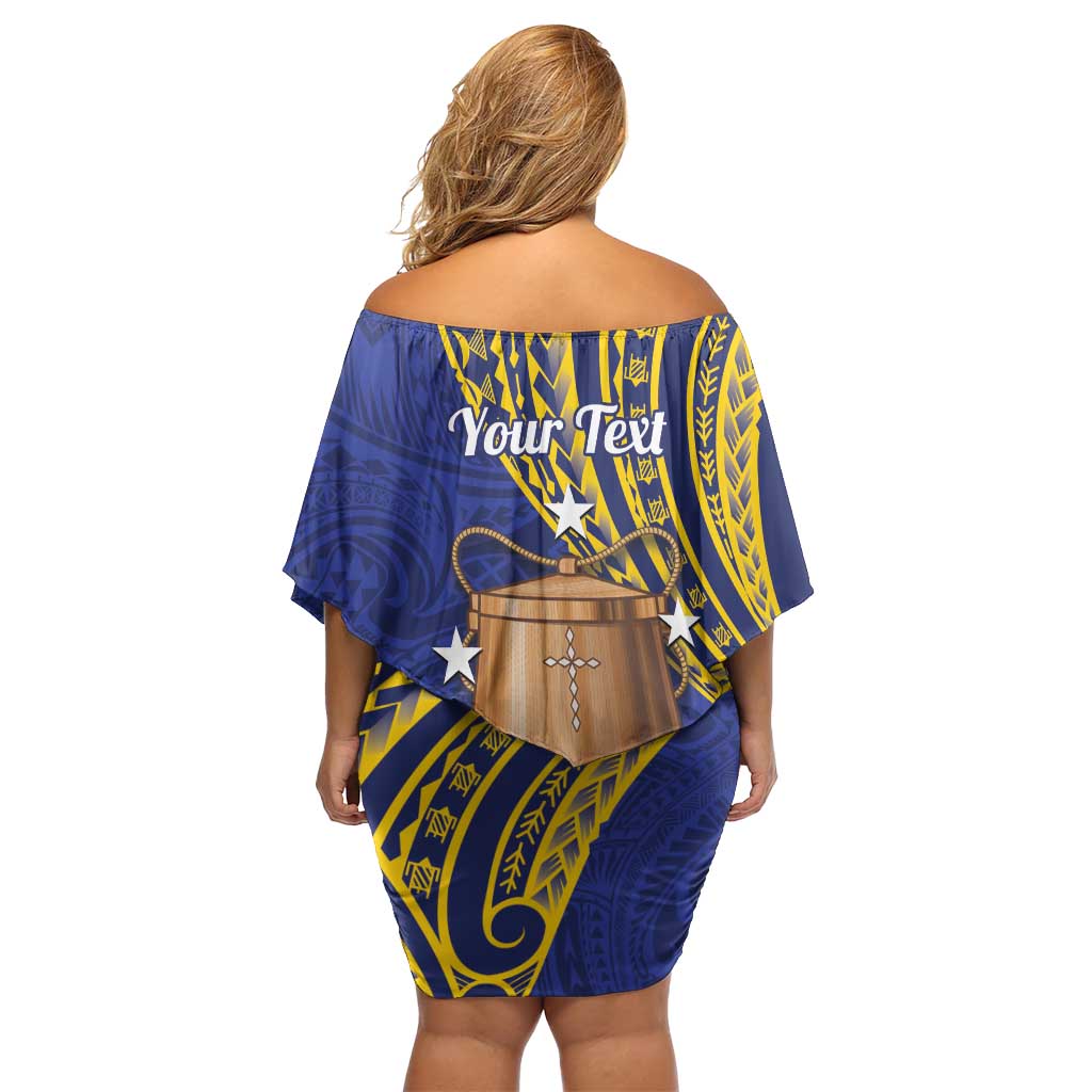 Personalised Tokelau Tokehega Day Off Shoulder Short Dress Tokelauan Tatau Flag Color - Polynesian Pride