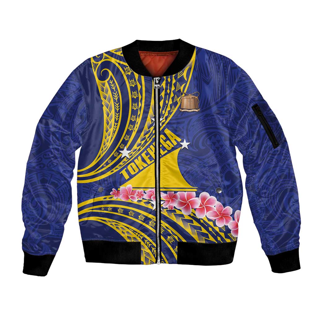 Personalised Tokelau Tokehega Day Sleeve Zip Bomber Jacket Tokelauan Tatau Flag Color - Polynesian Pride