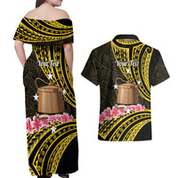 Personalised Tokelau Tokehega Day Couples Matching Off Shoulder Maxi Dress and Hawaiian Shirt Tokelauan Tatau Black Color - Polynesian Pride