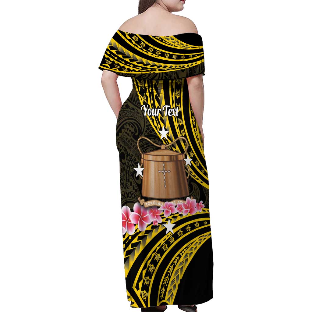 Personalised Tokelau Tokehega Day Family Matching Off Shoulder Maxi Dress and Hawaiian Shirt Tokelauan Tatau Black Color - Polynesian Pride
