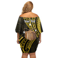 Personalised Tokelau Tokehega Day Family Matching Off Shoulder Short Dress and Hawaiian Shirt Tokelauan Tatau Black Color - Polynesian Pride