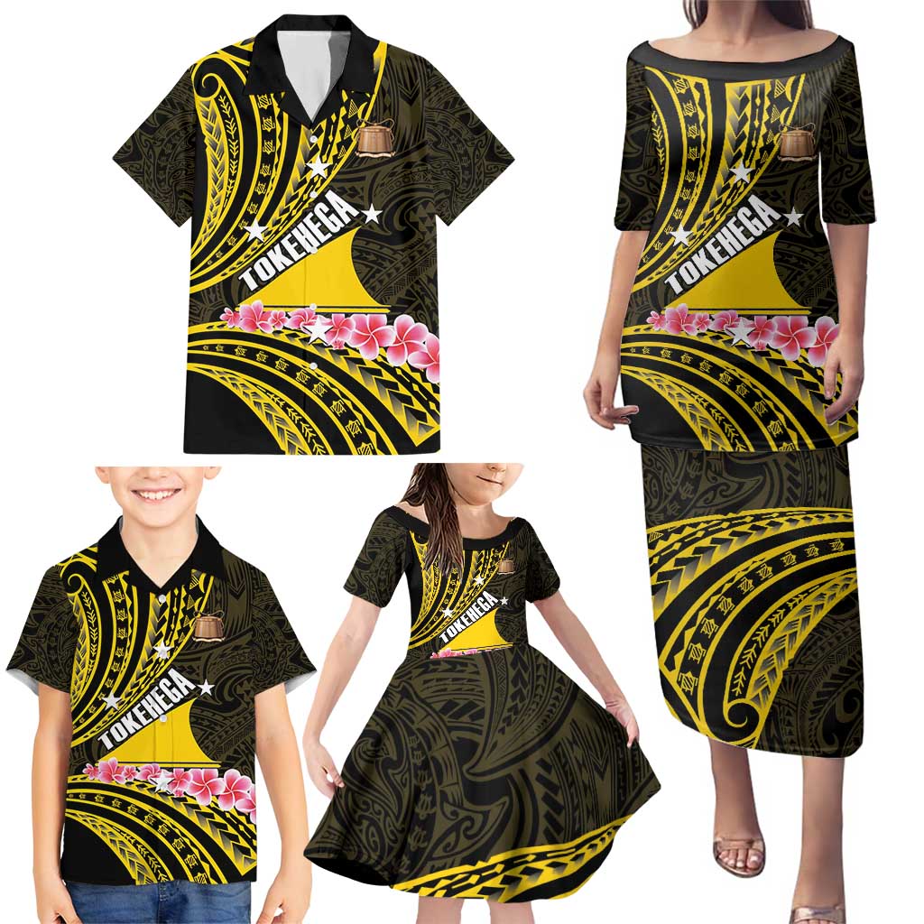 Personalised Tokelau Tokehega Day Family Matching Puletasi and Hawaiian Shirt Tokelauan Tatau Black Color - Polynesian Pride
