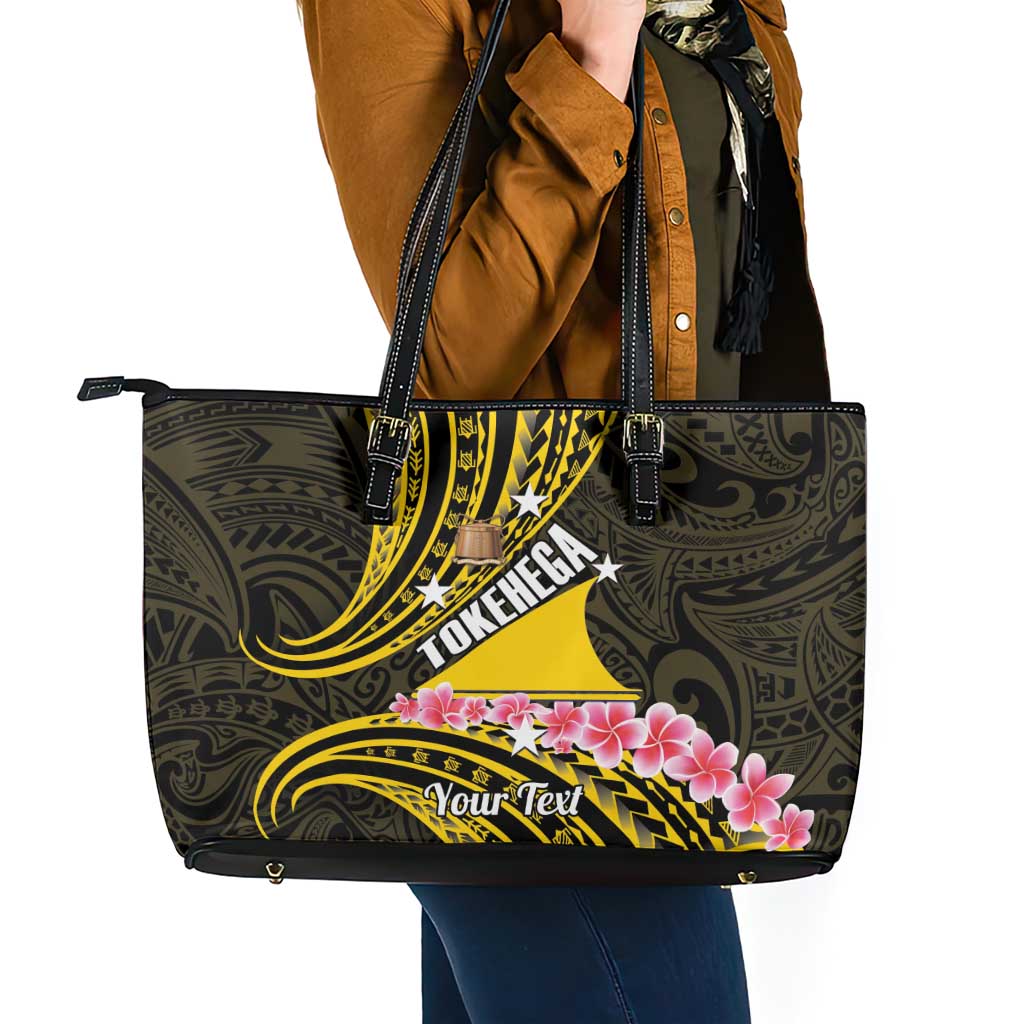 Personalised Tokelau Tokehega Day Leather Tote Bag Tokelauan Tatau Black Color - Polynesian Pride